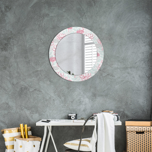 Miroir rond cadre avec impression Fleurs