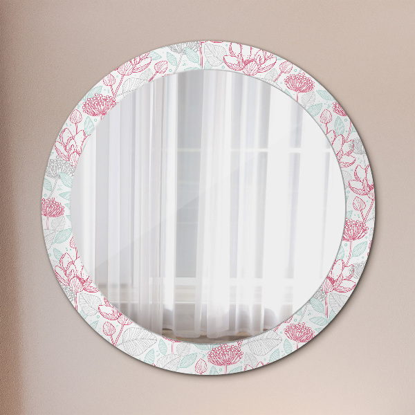 Miroir rond cadre avec impression Fleurs