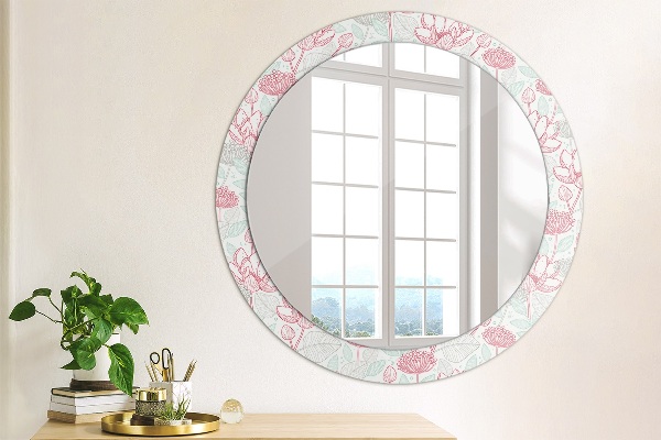 Miroir rond cadre avec impression Fleurs