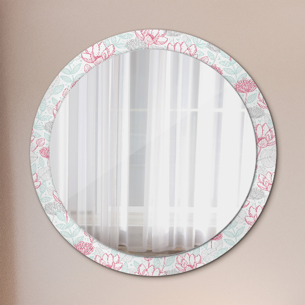 Miroir rond cadre avec impression Fleurs