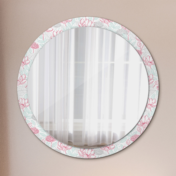 Miroir rond cadre avec impression Fleurs