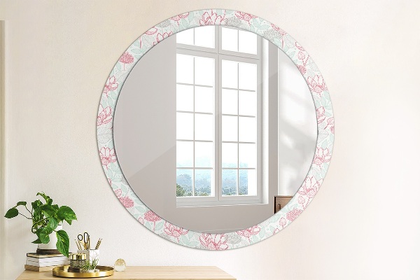 Miroir rond cadre avec impression Fleurs
