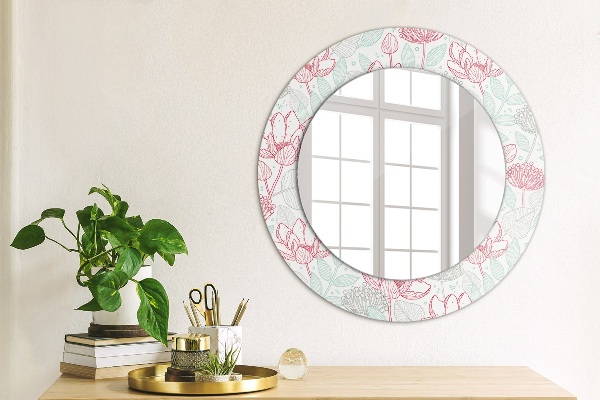 Miroir rond cadre avec impression Fleurs