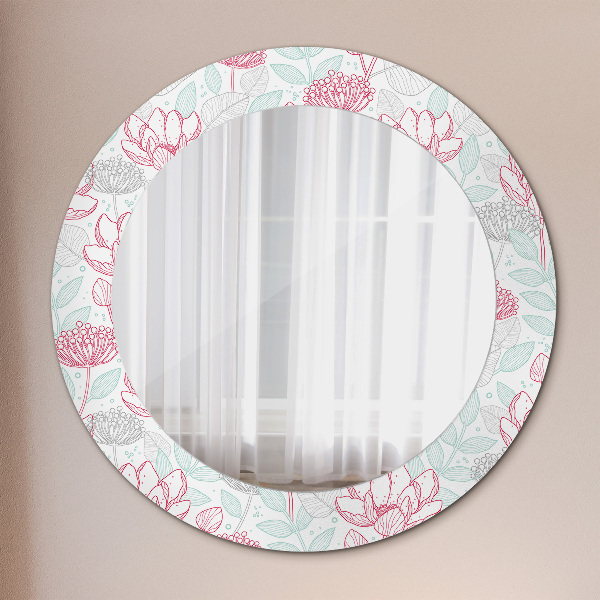 Miroir rond cadre avec impression Fleurs