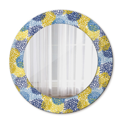Miroir rond cadre avec impression Fleurs bleues