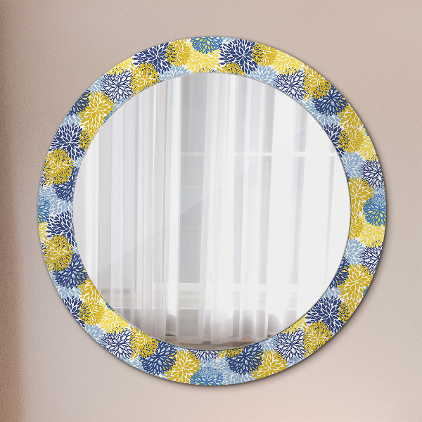Miroir rond cadre avec impression Fleurs bleues