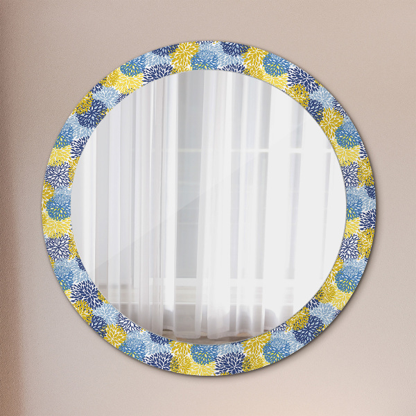Miroir rond cadre avec impression Fleurs bleues