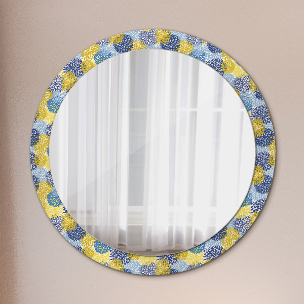 Miroir rond cadre avec impression Fleurs bleues
