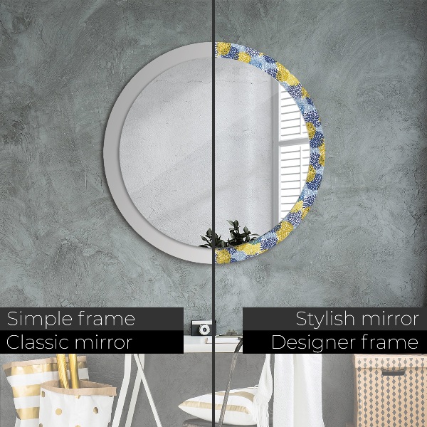 Miroir rond cadre avec impression Fleurs bleues