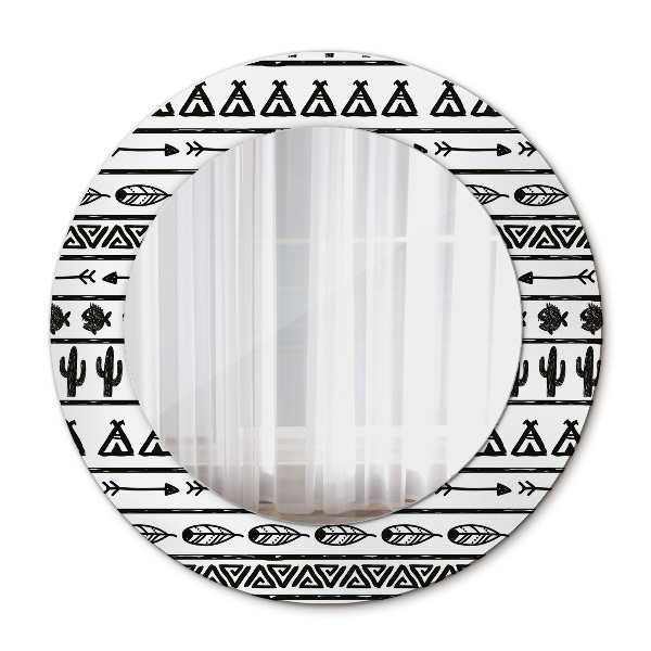 Miroir rond cadre avec impression Boho minimaliste
