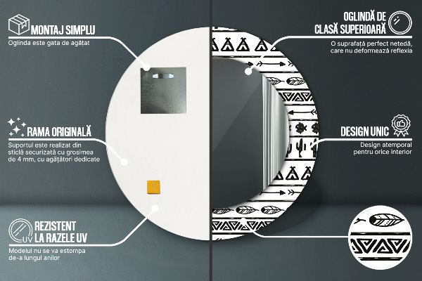 Miroir rond cadre avec impression Boho minimaliste