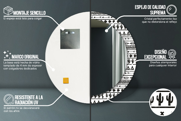 Miroir rond cadre avec impression Boho minimaliste