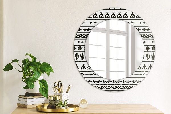 Miroir rond cadre avec impression Boho minimaliste