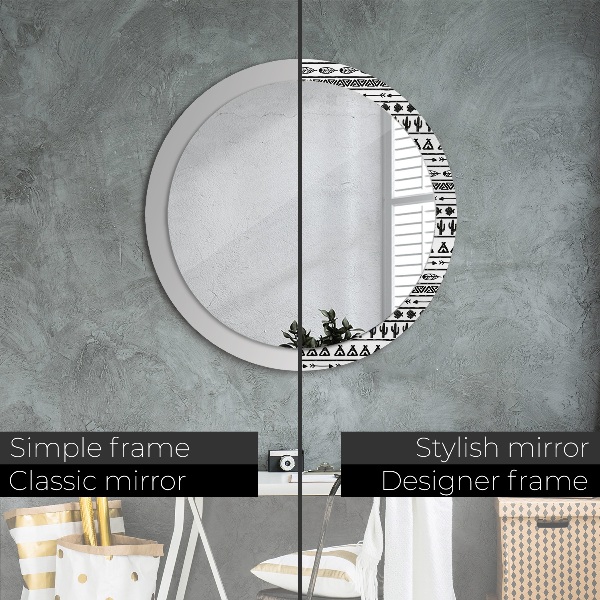 Miroir rond cadre avec impression Boho minimaliste