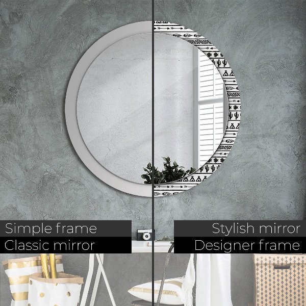Miroir rond cadre avec impression Boho minimaliste
