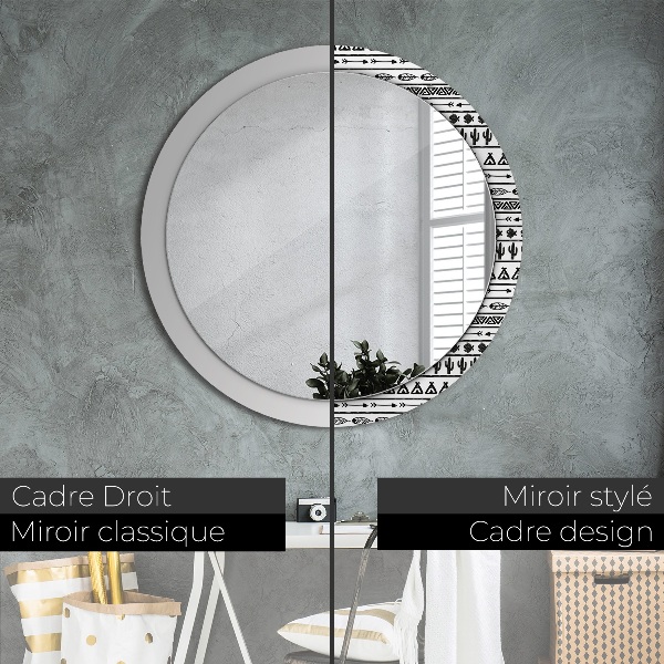 Miroir rond cadre avec impression Boho minimaliste