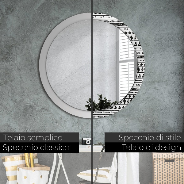Miroir rond cadre avec impression Boho minimaliste