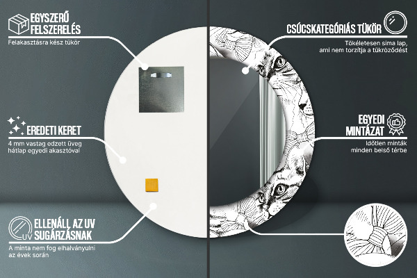 Miroir rond cadre avec impression Animaux de compagnie chats