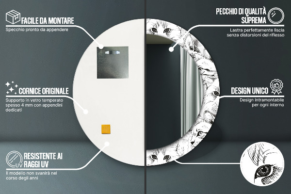 Miroir rond cadre avec impression Animaux de compagnie chats