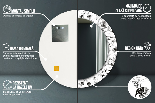 Miroir rond cadre avec impression Animaux de compagnie chats