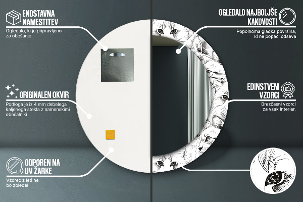 Miroir rond cadre avec impression Animaux de compagnie chats
