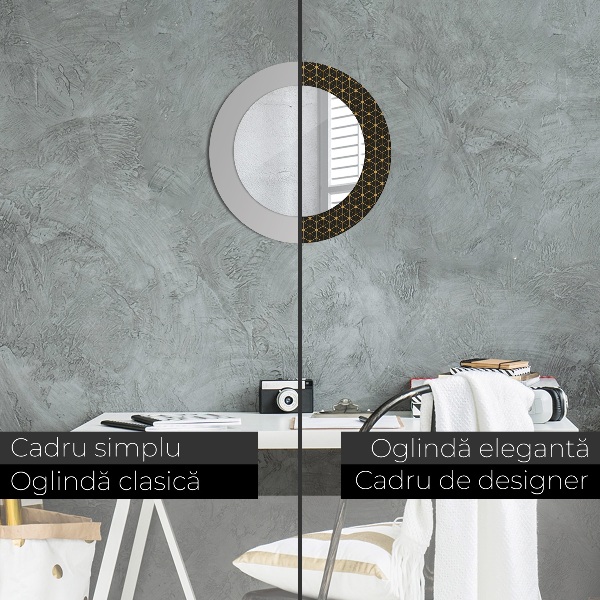 Miroir rond cadre avec impression Géométrie hexagonale