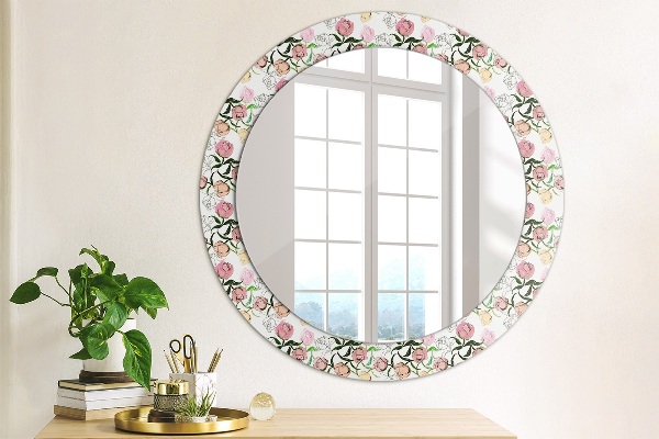Miroir rond cadre avec impression Poudons de pivoine
