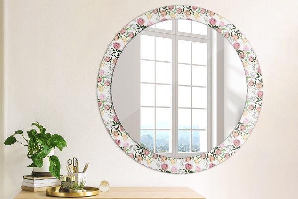 Miroir rond cadre avec impression Poudons de pivoine
