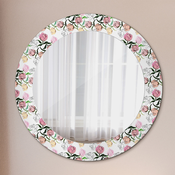 Miroir rond cadre avec impression Poudons de pivoine