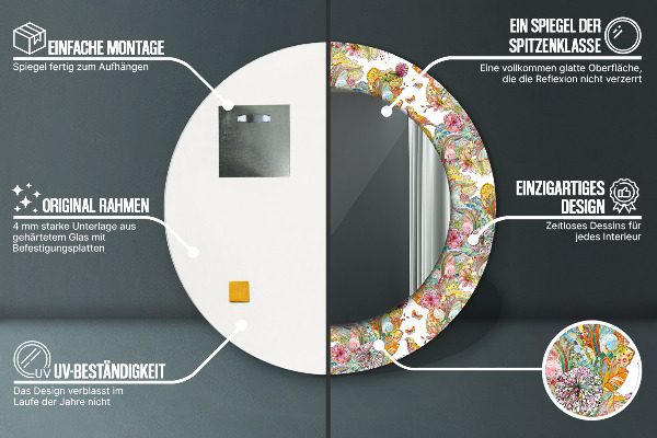 Miroir rond cadre avec impression Un rêve sur la terre des contes de fées
