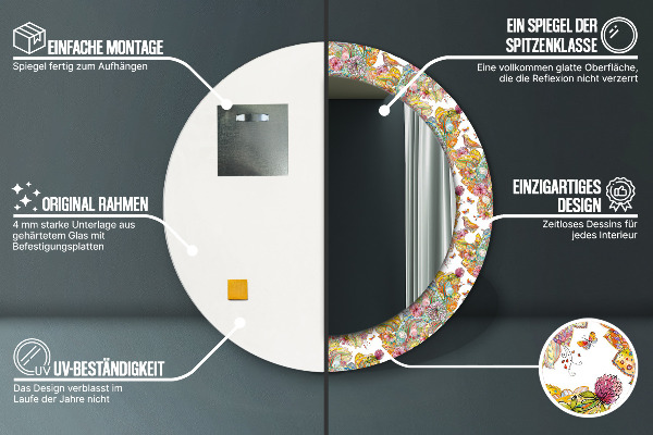 Miroir rond cadre avec impression Un rêve sur la terre des contes de fées