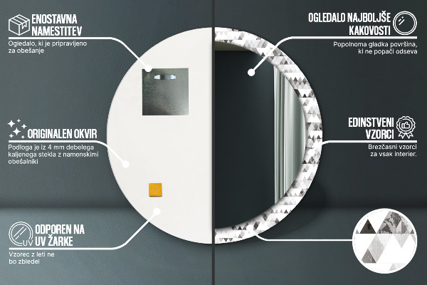 Miroir rond cadre avec impression Triangle arc-en-ciel