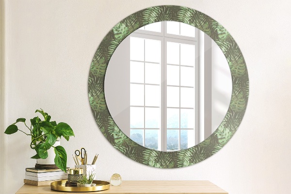 Miroir rond cadre avec impression Feuilles tropicales