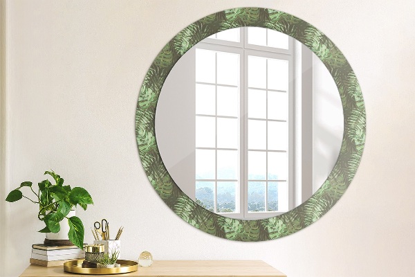 Miroir rond cadre avec impression Feuilles tropicales