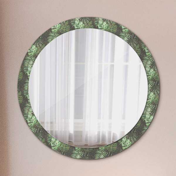 Miroir rond cadre avec impression Feuilles tropicales