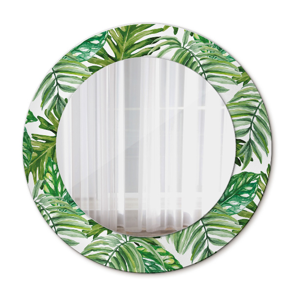 Miroir rond cadre avec impression Feuilles de la jungle