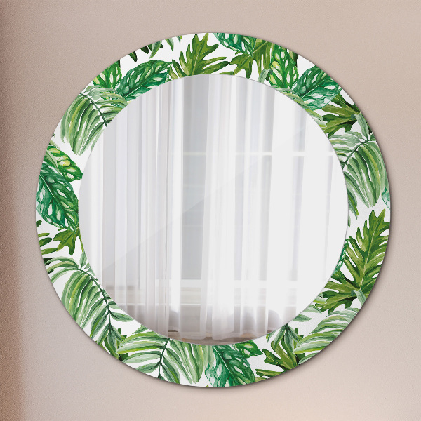 Miroir rond cadre avec impression Feuilles de la jungle