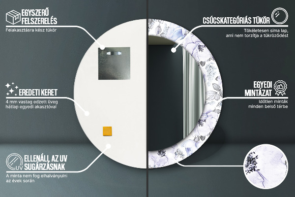 Miroir rond avec décoration Roses bleues