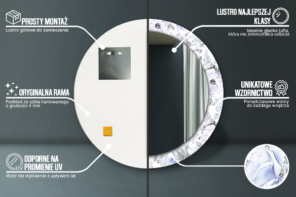 Miroir rond avec décoration Roses bleues