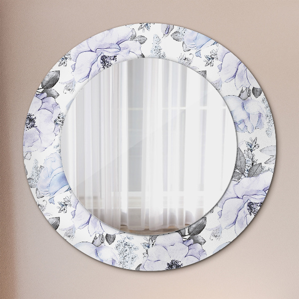 Miroir rond avec décoration Roses bleues
