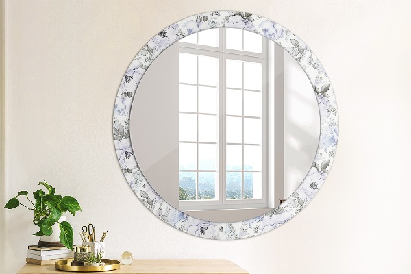 Miroir rond avec décoration Roses bleues