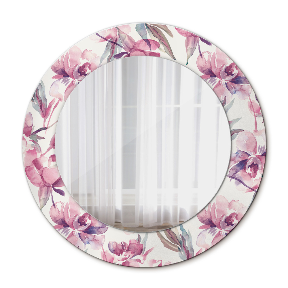 Miroir rond avec décoration Fleurs pivoines