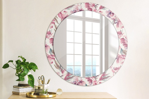 Miroir rond avec décoration Fleurs pivoines
