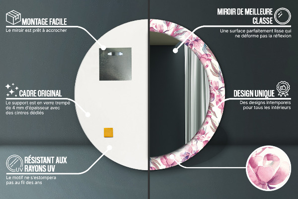 Miroir rond avec décoration Fleurs pivoines