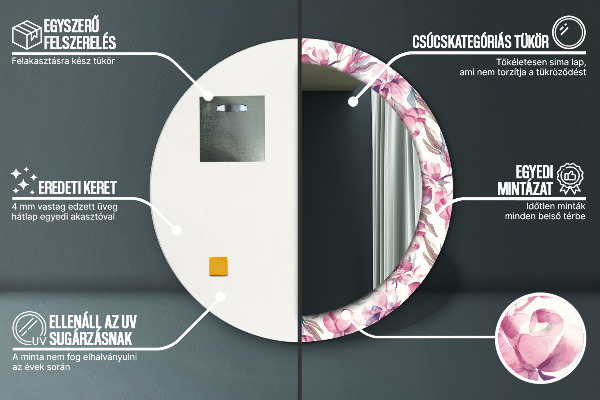 Miroir rond avec décoration Fleurs pivoines