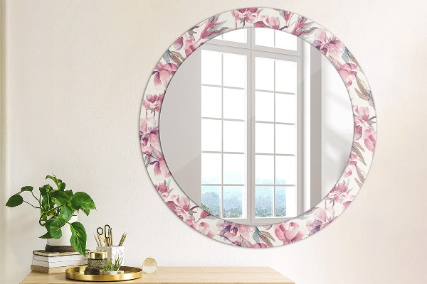 Miroir rond avec décoration Fleurs pivoines