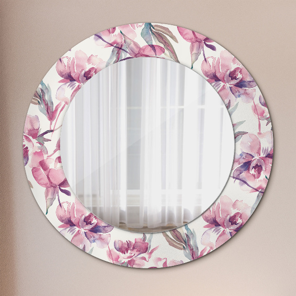 Miroir rond avec décoration Fleurs pivoines