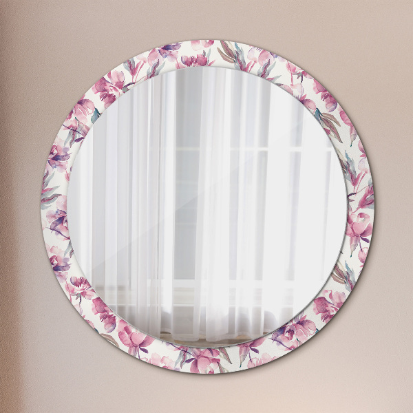 Miroir rond avec décoration Fleurs pivoines