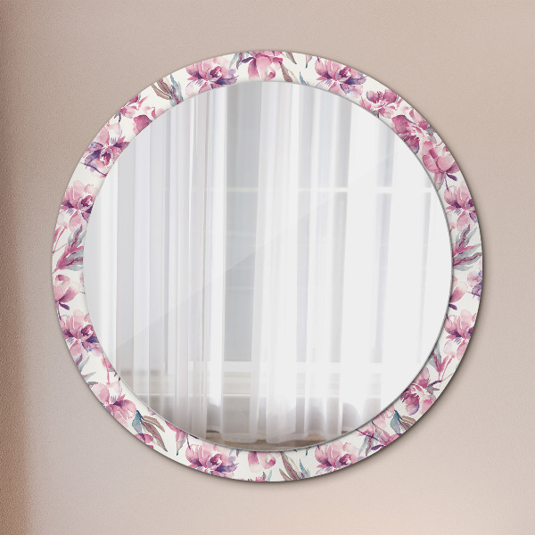 Miroir rond avec décoration Fleurs pivoines