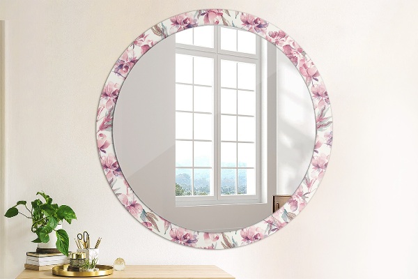 Miroir rond avec décoration Fleurs pivoines